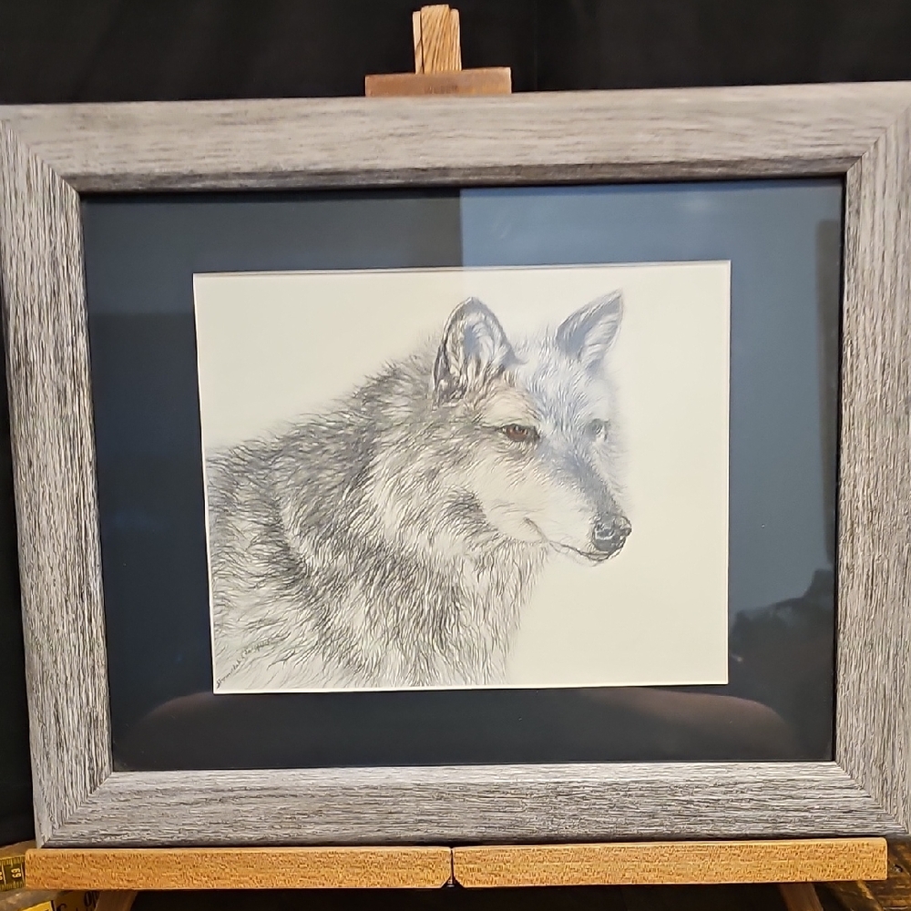 Gray Wolf Illustration in Gray Frame - Picture 1 of 11
